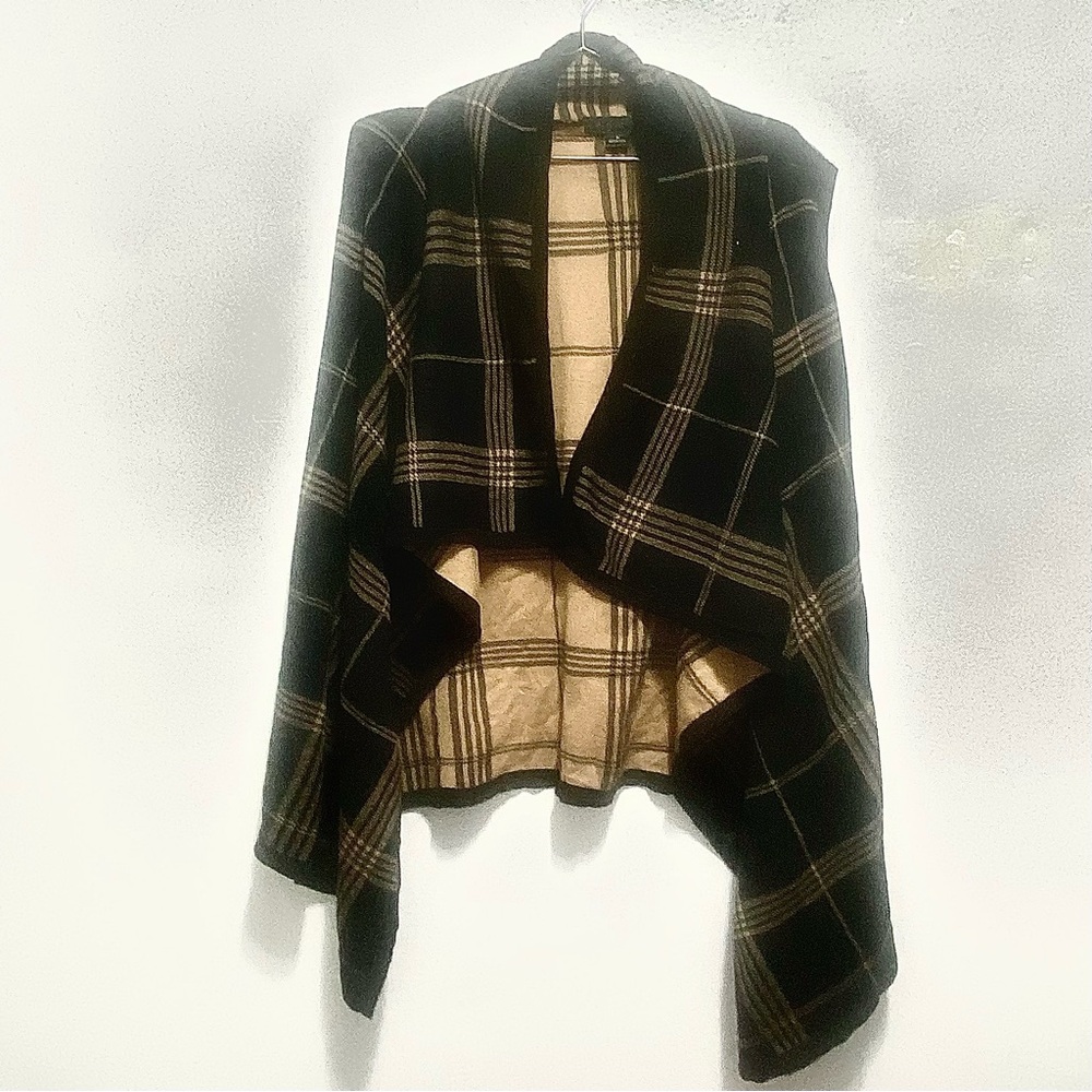 ‘August Silk’ Plaid Open Front Cardigan